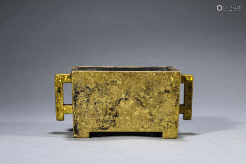 Gold-Splashed Bronze Manger-Shaped Censer