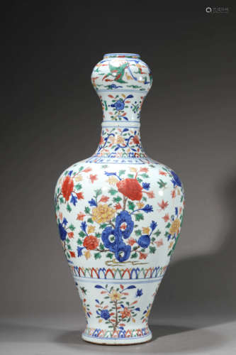 Wucai Glaze Flower Garlic-Head-Shaped Vase