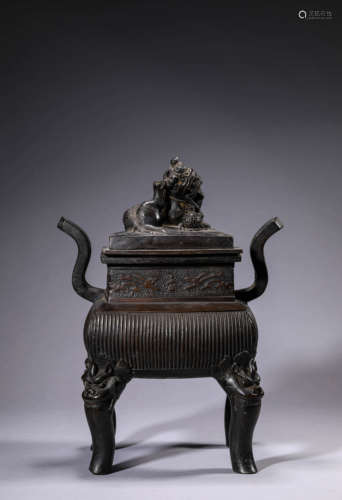 Bronze Square Lion-Eared Censer