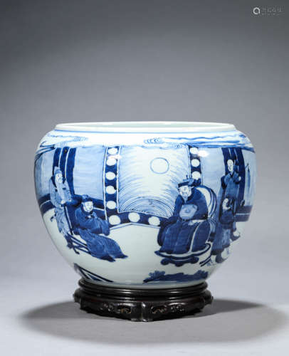 Blue and White Figure Story Jar