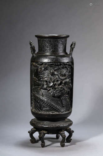 Engraved Bronze Figure Vase