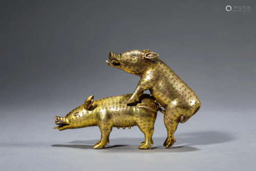 Gilt-Bronze Hog Ornament