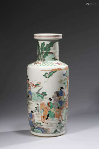 Wucai Glaze Figure Rouleau Vase