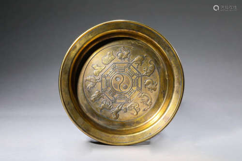 Gilt-Bronze Twelve Zodiac Eight Trigrams Washer