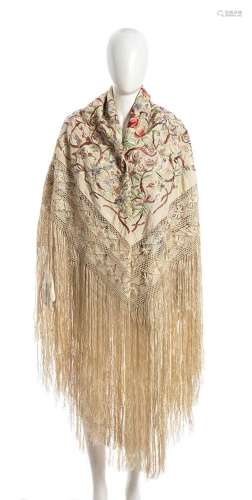 SILK FLORAL EMBROIDERED FRINGED PIANO SHAWL 20s