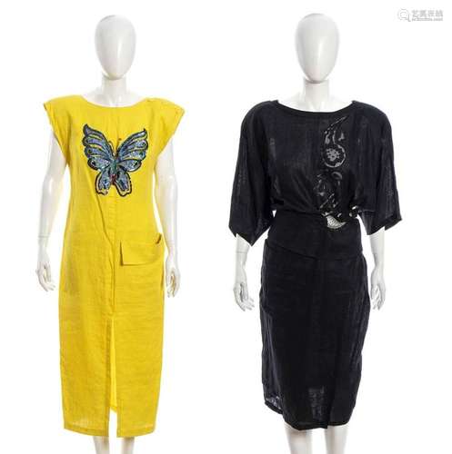 BYBLOS - 2 LINEN DRESSES - 80s