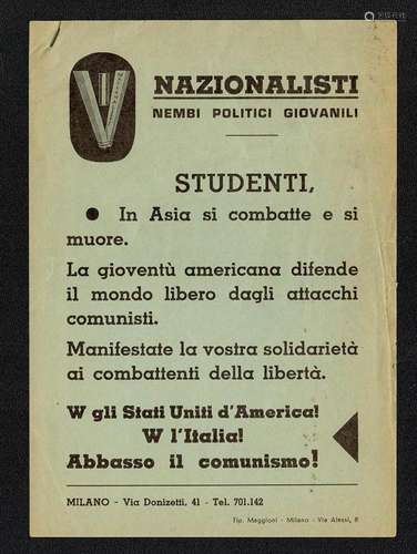 Nationalists - Propaganda flyer Nembi Politici Giovanili