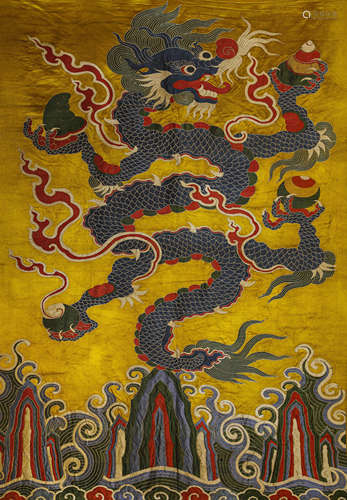 Embroidered Silk Kesi Panel of Sea and Dragon