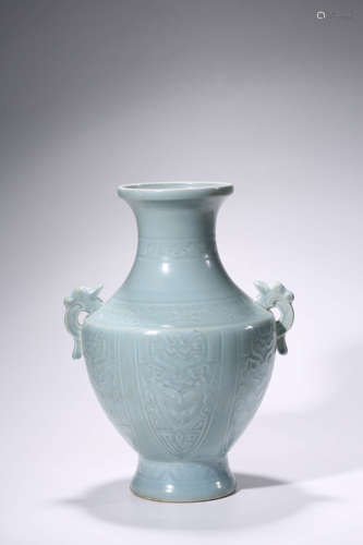 Lavender-Glazed Relief-Decorated Taotie Double-Eared Vessel