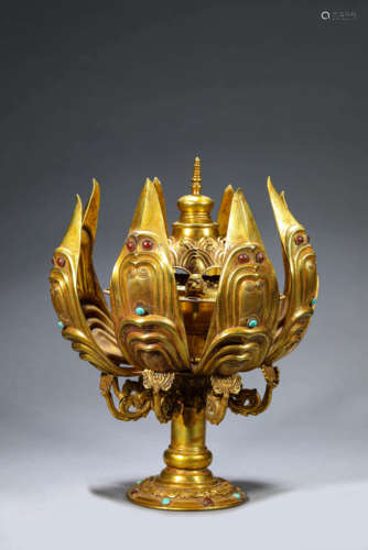 Gilt-Bronze Lotus Incense Burner