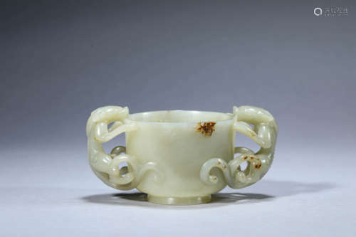 Carved Jade Chilong-Eared Cup