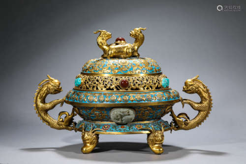 Cloisonne Enamel Twin-Dragon Incense Burner