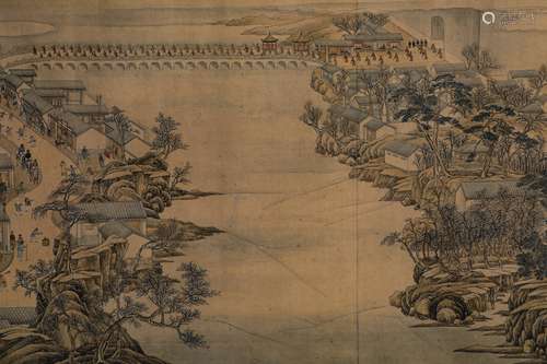 Chinese Landscape Painting Hand Scroll, Xu Yang Mark