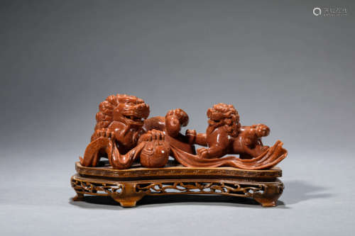 Carved Aventurine Twin-Lion Statue