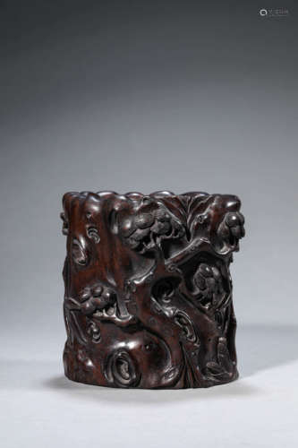 Carved Eaglewood Sanyou Brush Pot