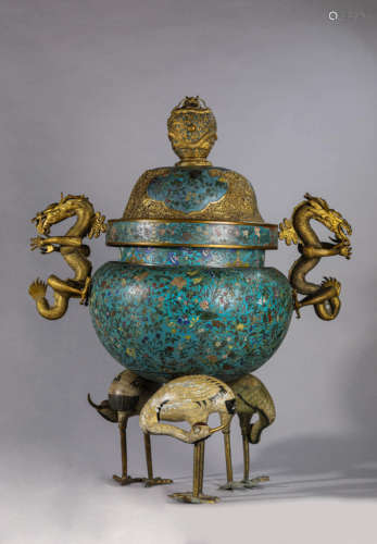 Cloisonne Enamel Dragon Crane-Leg Censer