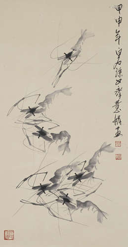 Chinese Figure Painting Paper Scroll, Qi Baishi Mark