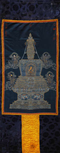 Embroidered Silk Kesi Panel of Pagoda