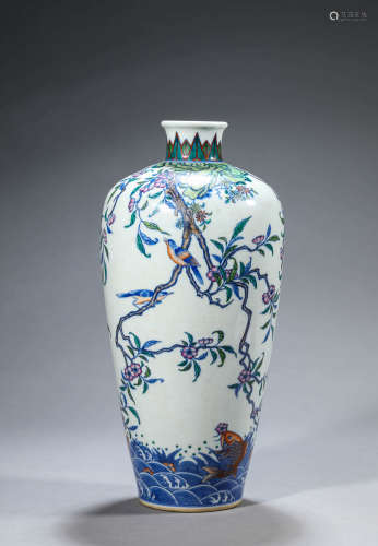 Doucai Glaze Carps and Prunus Meiping Vase