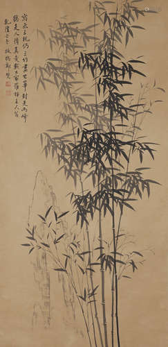 Chinese Bamboo Painting Paper Scroll, Zheng Banqiao Mark