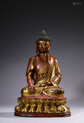 Gold Painted Bronze Figure of  Shakyamuni