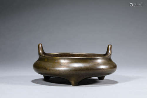 Bronze U-Shape Eared Tripod Censer