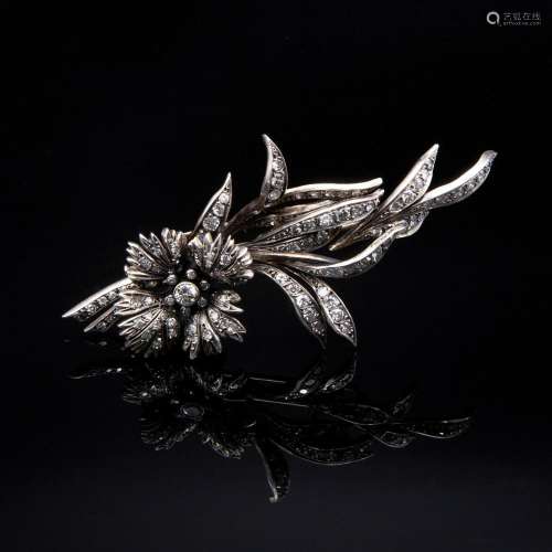 White gold tremblant brooch, made of silver and diamonds