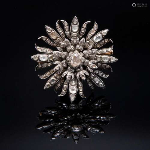 White gold brooch, made of silver and diamonds