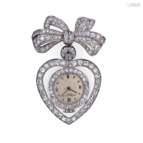 Bow brooch with heart pendant with white gold and diamond Au...
