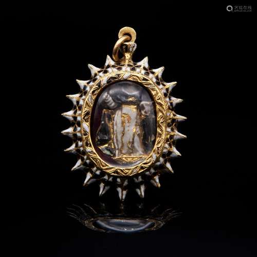 Antique gold pendant with enamels