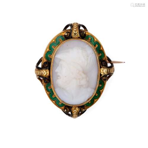 Gold brooch with cameo and enamels, Italy 19th century