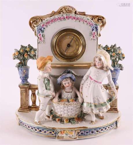 A bisquit porcelain mantel clock, Germany around 1900.