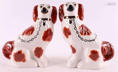 A pair of Pottery Staffordshire dogs, England 20th century.