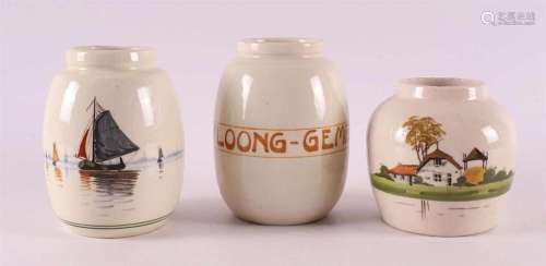 Three various earthenware ginger jars with text and depictio...