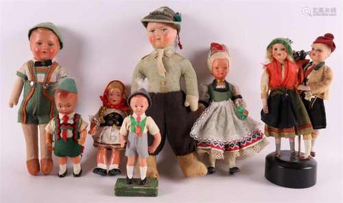 Seven various costume dolls, so-called Trachtenpuppen, Germa...