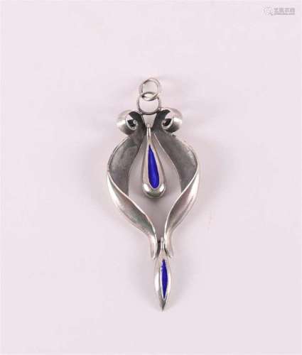 A first grade silver pendant with blue enamel. Marked 'O...