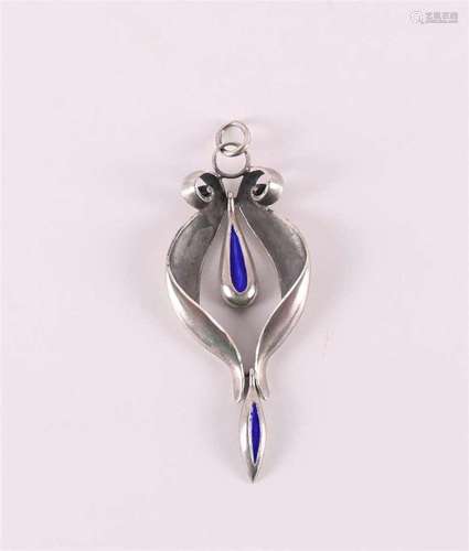 A first grade silver pendant with blue enamel. Marked 'O...