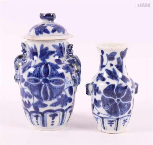 A blue/white porcelain vase with lid + another, China, 19th ...