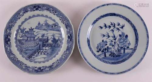 Two assorted blue/white porcelain plates, China, Qianlong, 1...