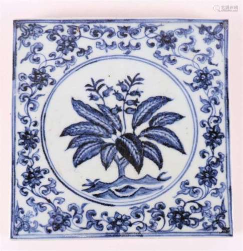 A blue/white porcelain square tile, China, after an antique ...