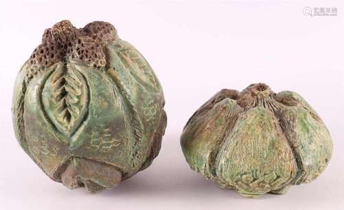 Two green glazed ceramic pumpkins, modern/contemporary, 20th...