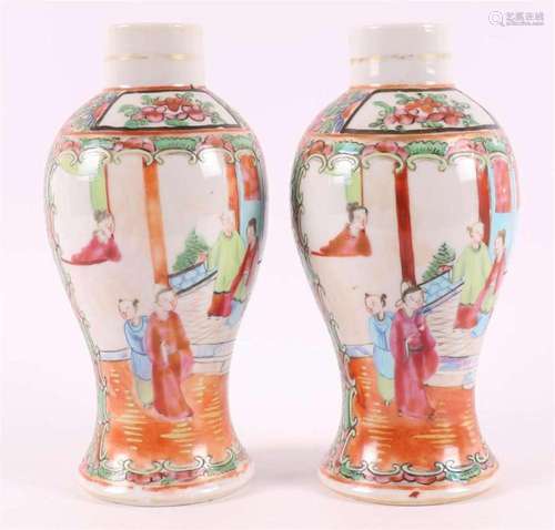 A pair of baluster shaped porcelain vases, China, Canton, 19...