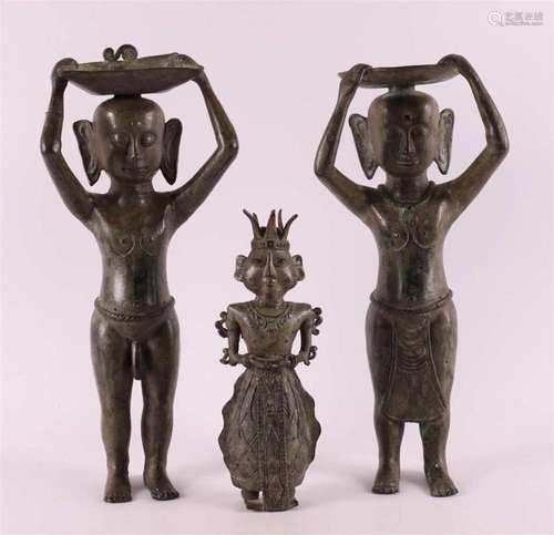 Three various green patinated bronze figures, India