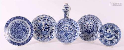 A lot of blue/white porcelain dishes and etagère vase, China...