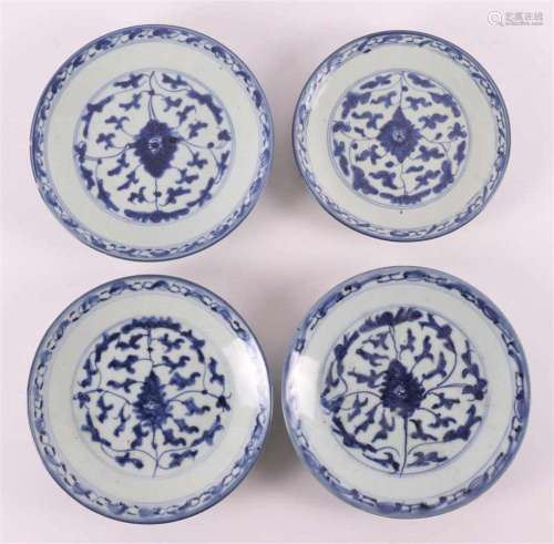 Four blue/white china plates, early 19th century.