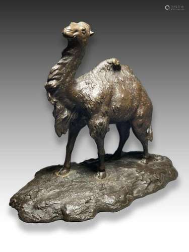 A SIGNED JAPANESE BRONZE CAMEL FIGURE, MEIJI PERIOD