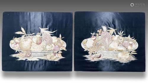 A PAIR OF FRAMED JAPANESE SILK PANELS DEPICTING FRUITS, MEIJ...