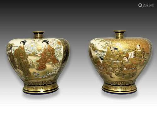 A PAIR OF KINKOZAN SIGNED JAPANESE SATSUMA VASES