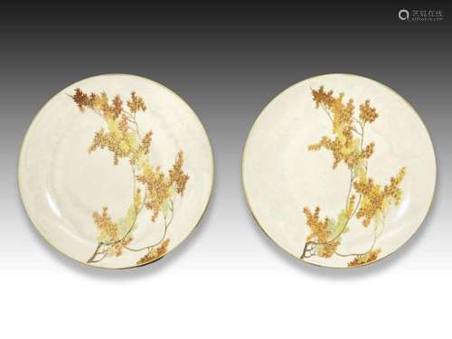 YABU MEIZAN SIGNED PAIR OF JAPANESE FLORAL SATSUMA DISHES, M...