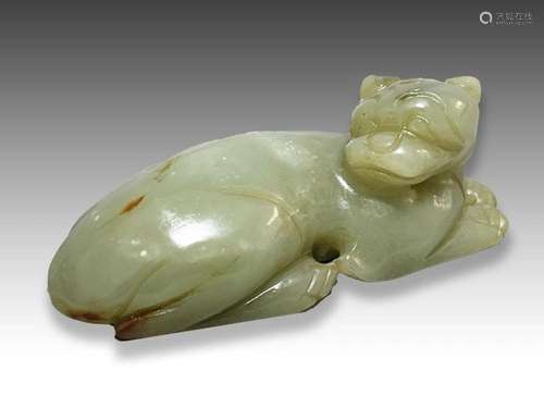 A CHINESE PALE CELADON JADE OF A MYTHICAL BEAST